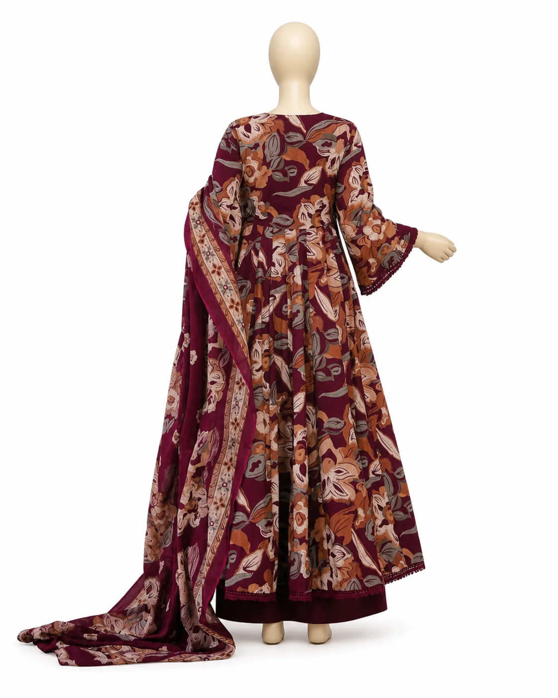 Women’s Maroon Floral Printed Kurta Set with Dupatta view 2
